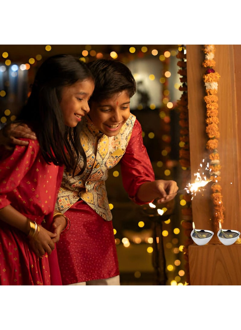 FINALITY finality Unbreakable Stainless Steel Double Wall Diyas for HomeDecorationPuja Set of 2 Silver  - Image 3