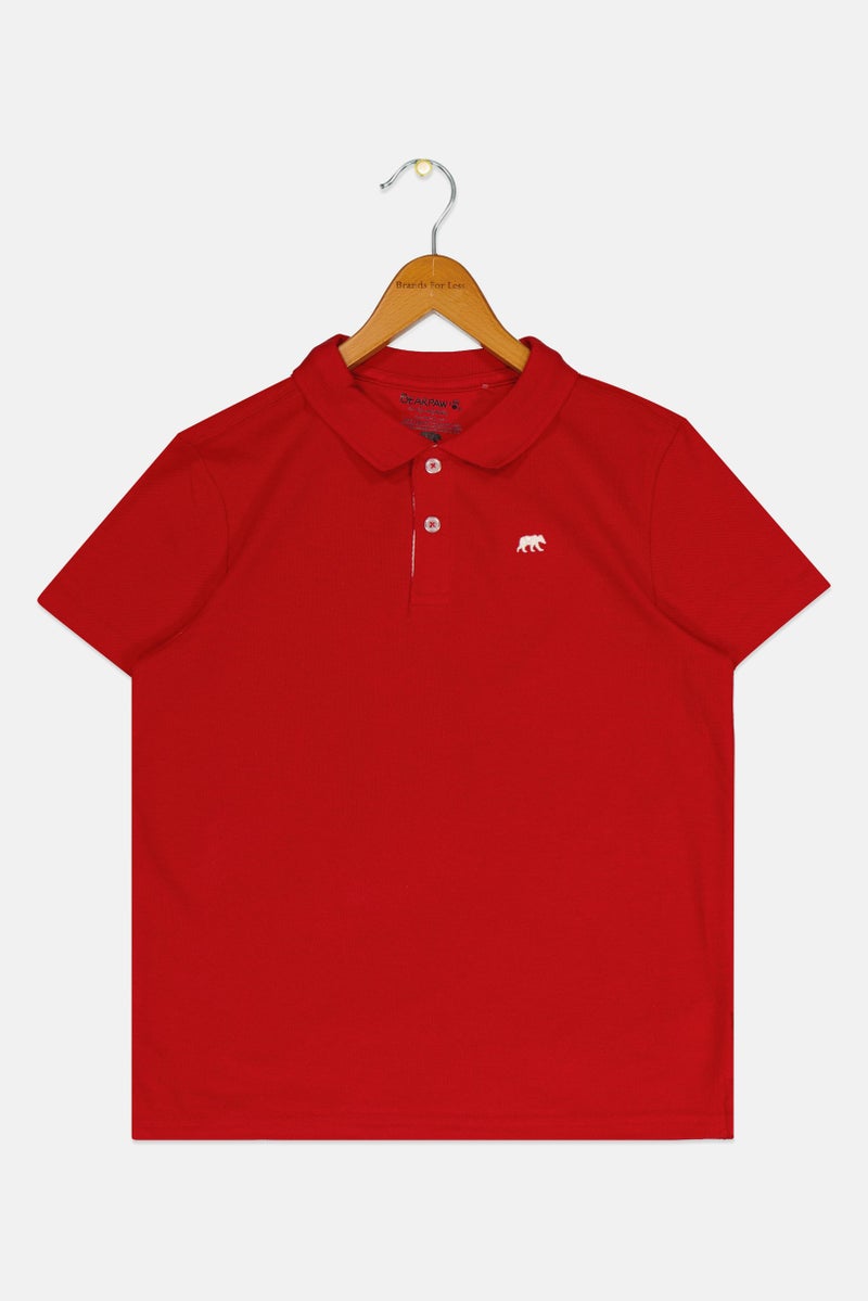 Bearpaw Kids Boy Regular Fit Embroidered Logo Short Sleeve Polo Shirt, Red - Image 2