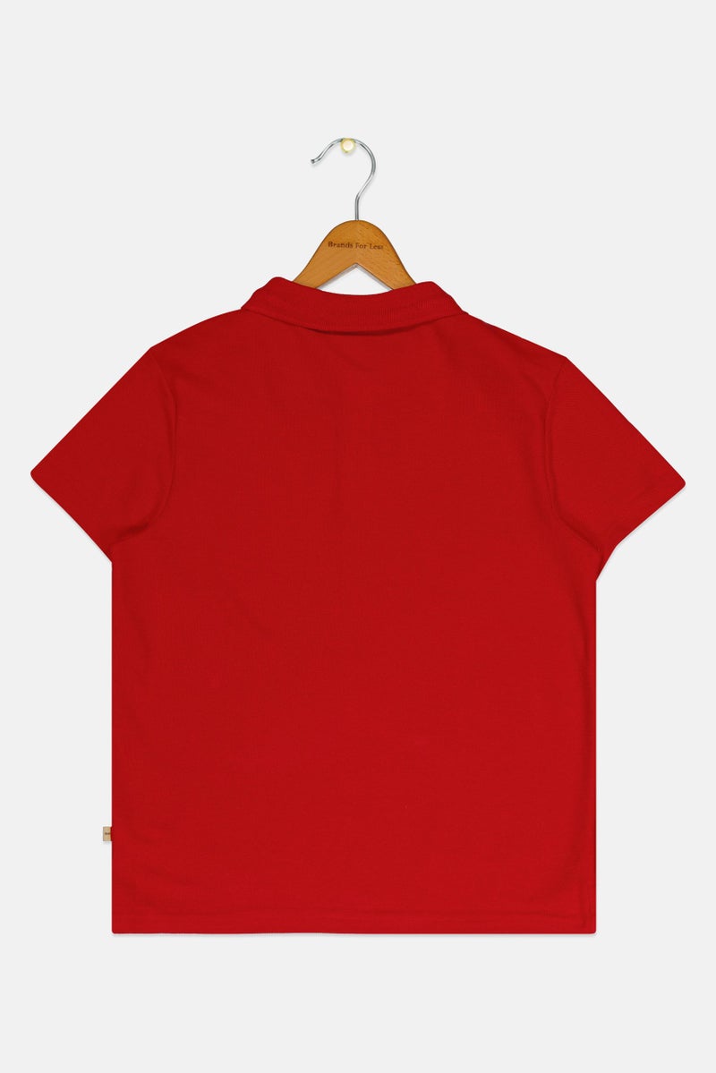 Bearpaw Kids Boy Regular Fit Embroidered Logo Short Sleeve Polo Shirt, Red - Image 3