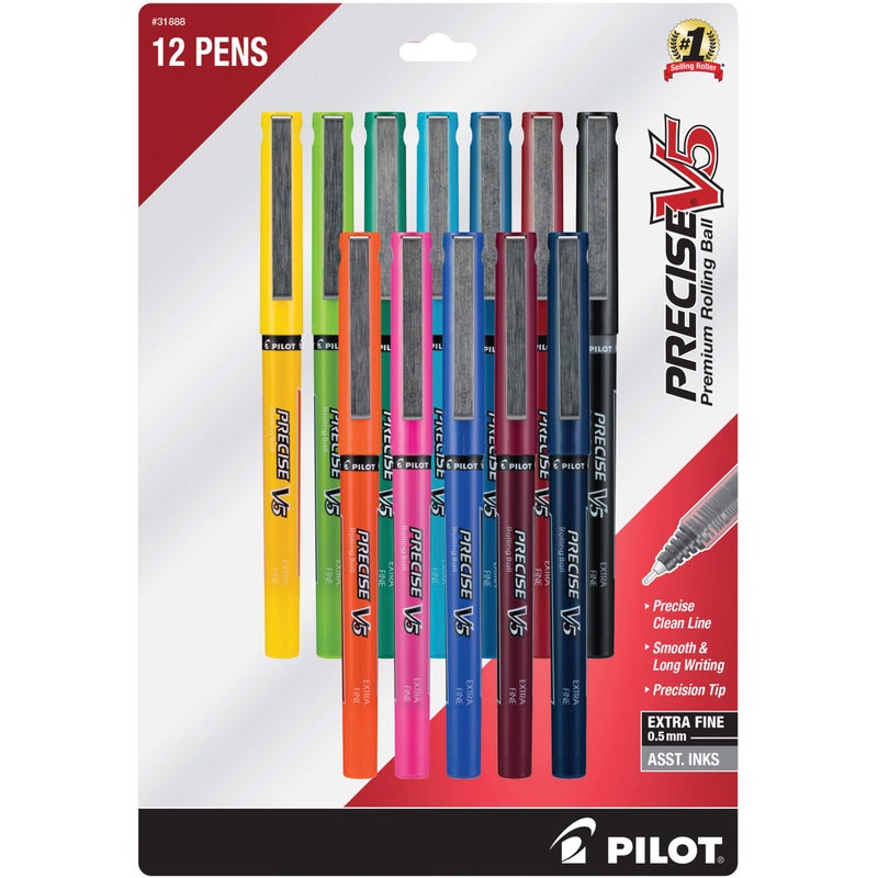 Pilot, Precise V5, Capped Liquid Ink Rolling Ball Pens, Extra Fine Point 0.5 mm, Assorted Colors, Pack of 12 - Image 1