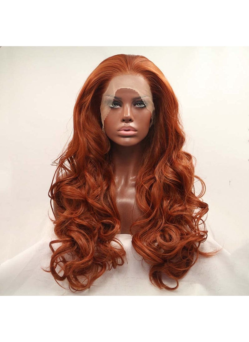 Xiweiya Xiweiya Wig Long Copper Red Lace Front Wig Wavy Brown Red Synthetic 13  4 Lace Front Wig Heat Resistant Fiber Natural Hairline Mermaid Color Replacement Wig for Women Darg Queen Cosplay 24 Inches 