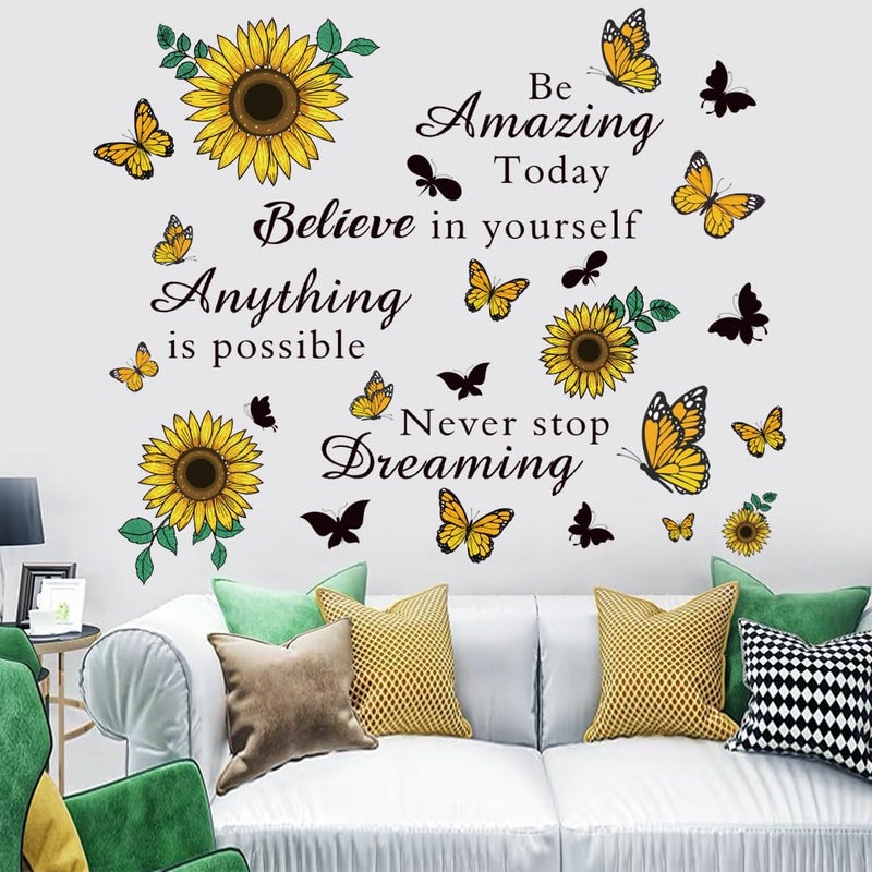 Casa Decor Inspirational Quote Sunflower Wall Stickers - Removable Positive Saying Peel and Stick for Classroom, Home, Bedroom, Office Wall Art Decor - Image 1