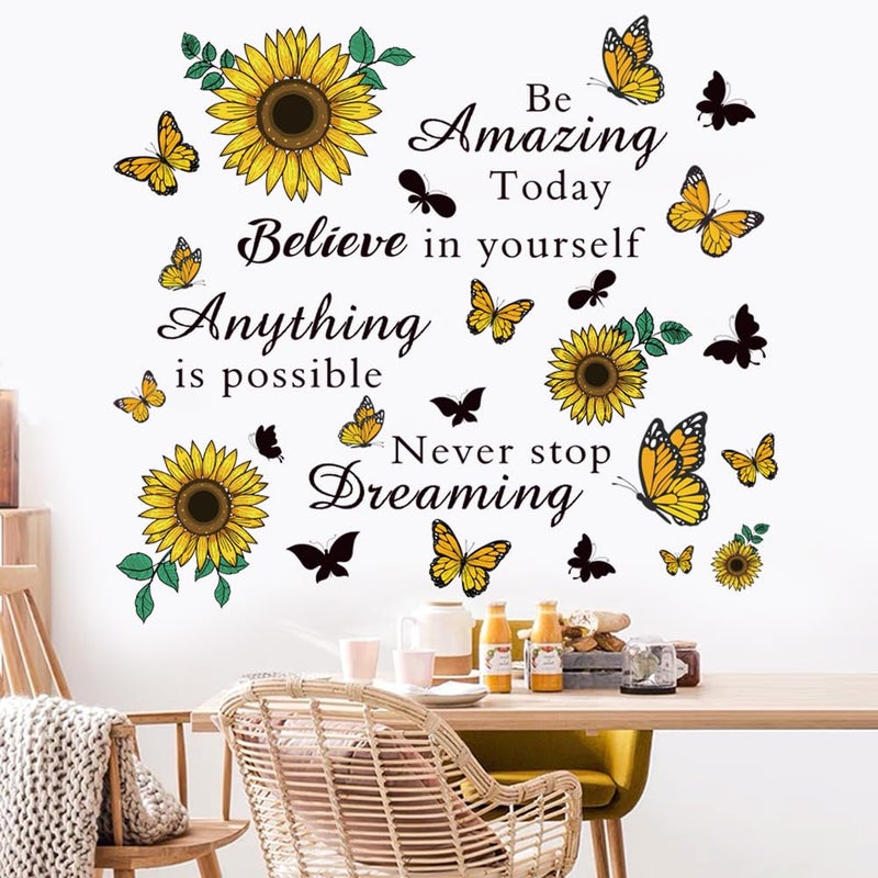 Casa Decor Inspirational Quote Sunflower Wall Stickers - Removable Positive Saying Peel and Stick for Classroom, Home, Bedroom, Office Wall Art Decor - Image 2