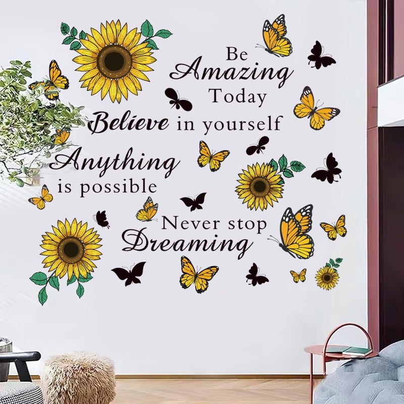 Casa Decor Inspirational Quote Sunflower Wall Stickers - Removable Positive Saying Peel and Stick for Classroom, Home, Bedroom, Office Wall Art Decor - Image 5