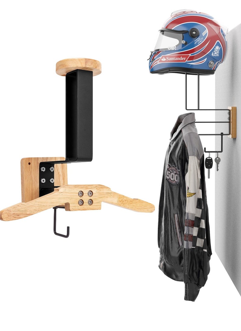 KASTWAVE Helmet Hanger Motorcycle Helmet Rack Wall Mount Helmet Display Hanger for Motorcycle Bike Coats, Caps, Baseballs and Rugby Helmet(Wooden*1)  - Image 1