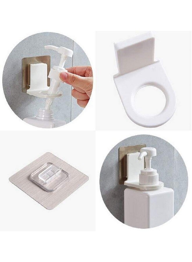 GLIVE (LABEL) GLIVE (LABEL) Plastic Bathroom Multiuse Wall-Mount Self Adhesive Bottle Hook Holder Magic Sticker Sanitizer Bottle Holder Wall Mounted Shampoo Handwash Dispenser Stand - Set Of 2  - Image 4