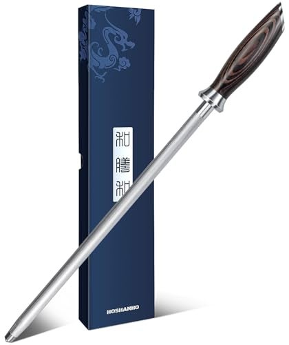HOSHANHO Honing Rod12 Inch Professional Kitchen Knife Sharpener Rod Japanese High Carbon Knife Sharpening Steel with Ergonomic Pakkawood Handle Ideal for All Chef Knives - Image 1