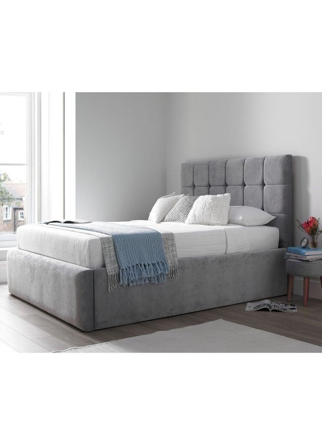 Homzmart White Wood and Velvet Super King Bed 200x180x145 cm - Grey  - Image 1