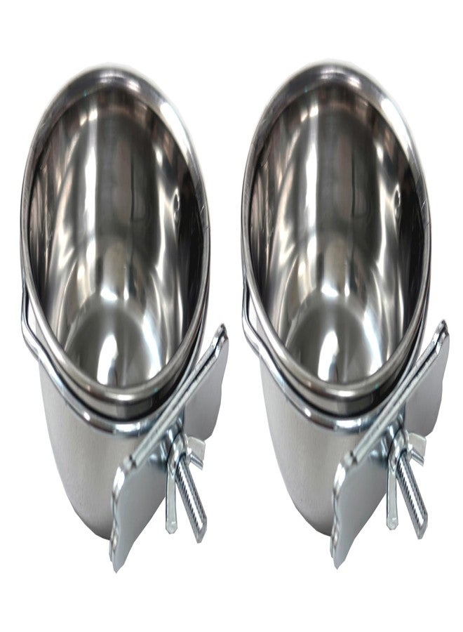 Mcage Lot of 2 Bird Parrot Cage Stainless Steel Seed Water Feeder Replacement 4-Inch Wide 2-Inch Deep Cups with Adjustable Cage Holders - Image 1
