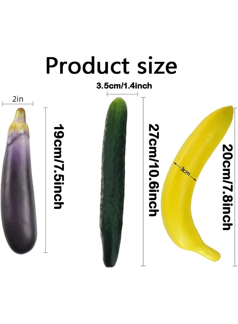 3-in-1 Realistic Artificial Fruit & Vegetable Set: Cucumber, Eggplant, Banana - PU Foam Display Props - Image 2