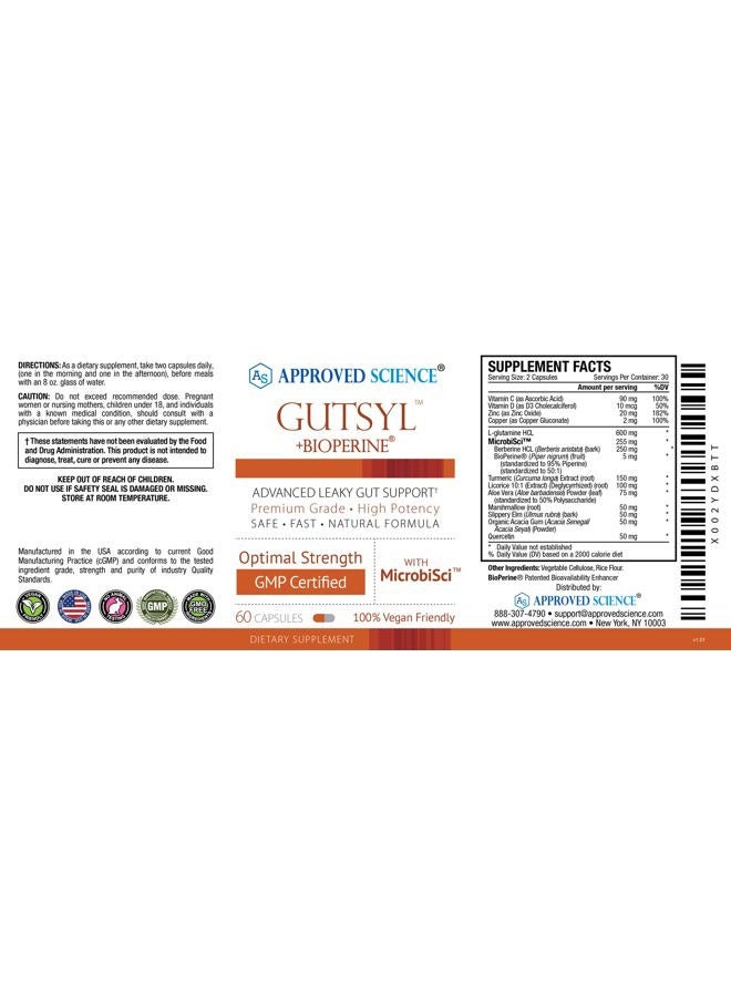 Approved Science ® Gutsyl- Leaky Gut Supplement- Protect GI Tract with Aloe Vera, Marshmallow Root, Licorice, and Slippery Elm- Contains Prebiotic and BioPerine- 6 Month Supply- 100% Vegan - Image 5