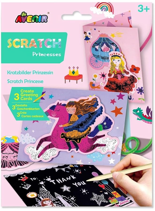 أفينير مجموعة بطاقات التهنئة للفنون والحرف اليدوية من Scratch Princesses تصنع بطاقات تهنئة جميلة Scratch Art 3 Plus - Image 1