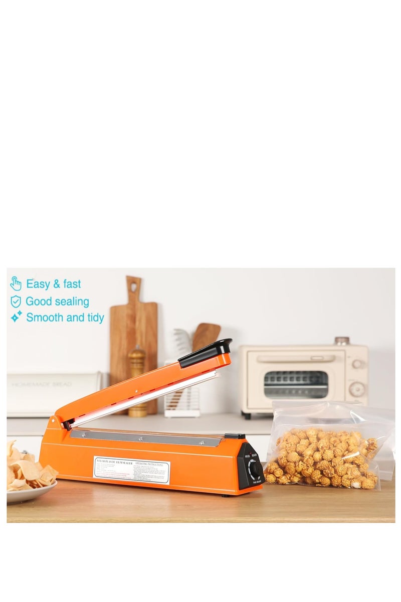 eBasket 12 Inch Thermal Bag Sealer Manual Thermal Bag Sealer for Plastic Bags, PE and PP Bags (Orange) - Image 1