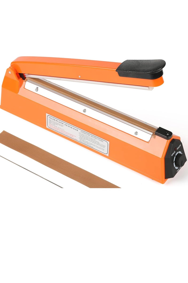 eBasket 12 Inch Thermal Bag Sealer Manual Thermal Bag Sealer for Plastic Bags, PE and PP Bags (Orange) - Image 2