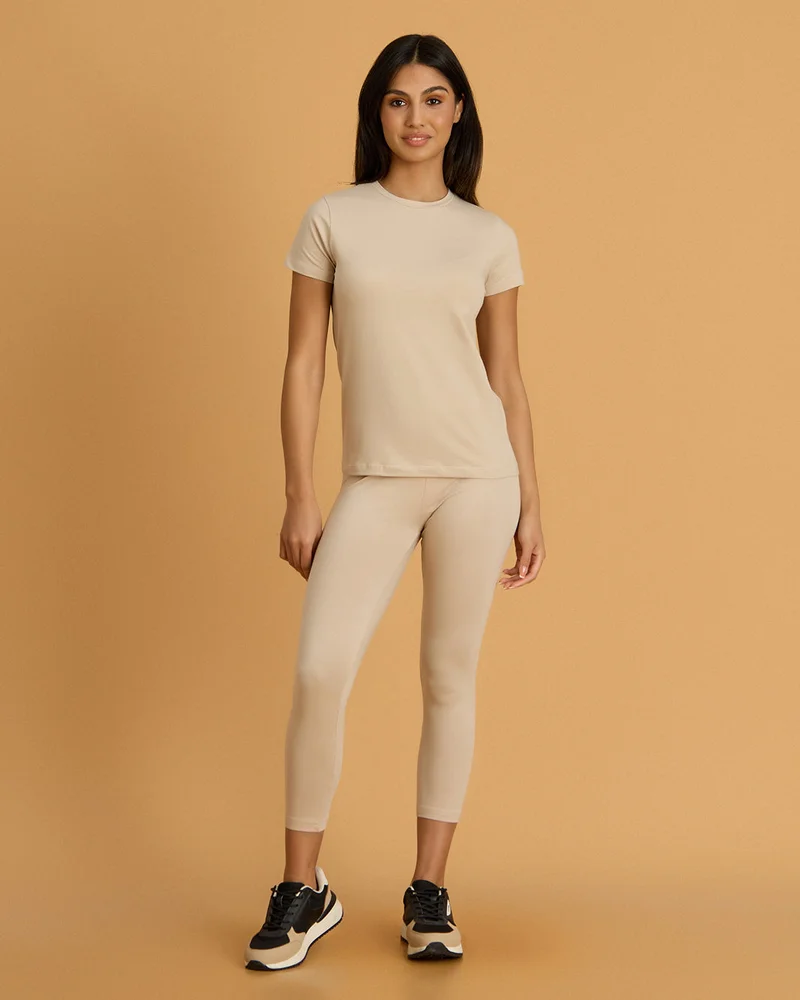 Redtag Women Beige Solid T-Shirt