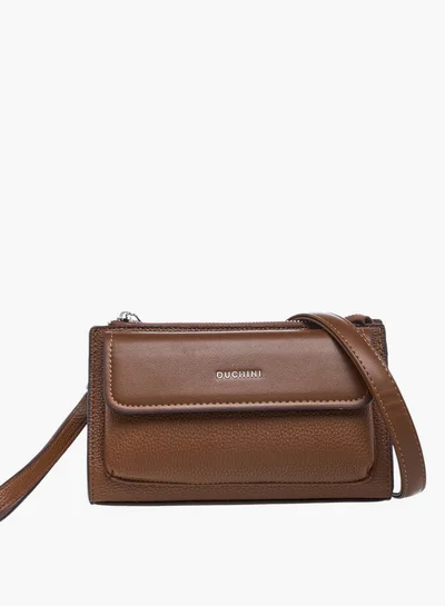 DUCHINI Solid Bag with Detachable Strap and Zip Closure