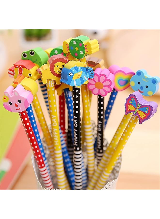 erorex Pack Of 20 Colorful 7.28 Inch Length Random Cartoon Eraser Pencils Pencils For Office School Supplies Students Children Gift - Image 1
