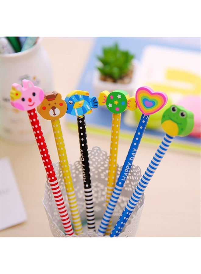 erorex Pack Of 20 Colorful 7.28 Inch Length Random Cartoon Eraser Pencils Pencils For Office School Supplies Students Children Gift - Image 5