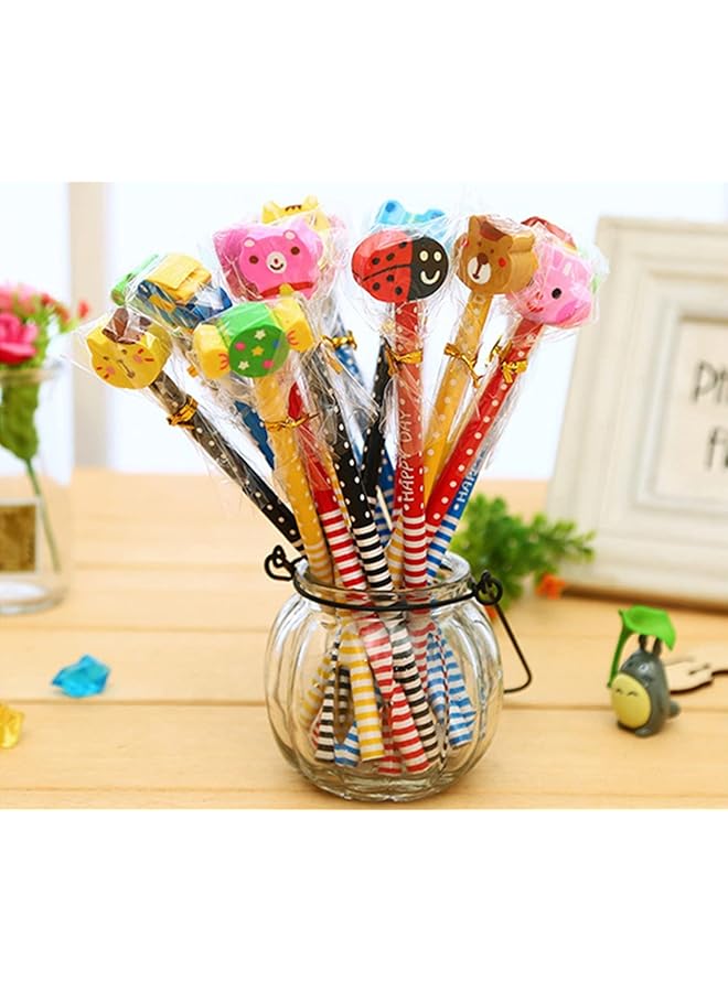 erorex Pack Of 20 Colorful 7.28 Inch Length Random Cartoon Eraser Pencils Pencils For Office School Supplies Students Children Gift - Image 2