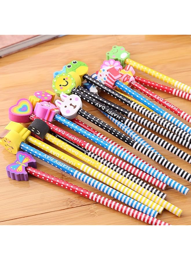 erorex Pack Of 20 Colorful 7.28 Inch Length Random Cartoon Eraser Pencils Pencils For Office School Supplies Students Children Gift - Image 4