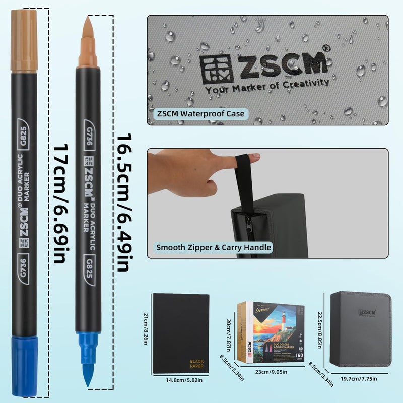 ZSCM 160 Colors Dual Tip Acrylic Paint Markers, 80Pcs Dual-Colors Brush Tip Paint Pens Stocking Stuffers for Rock, Wood, Fabric, Glass, Ceramic, Christmas Gifts for DIY Crafts Art Supplies - Image 4