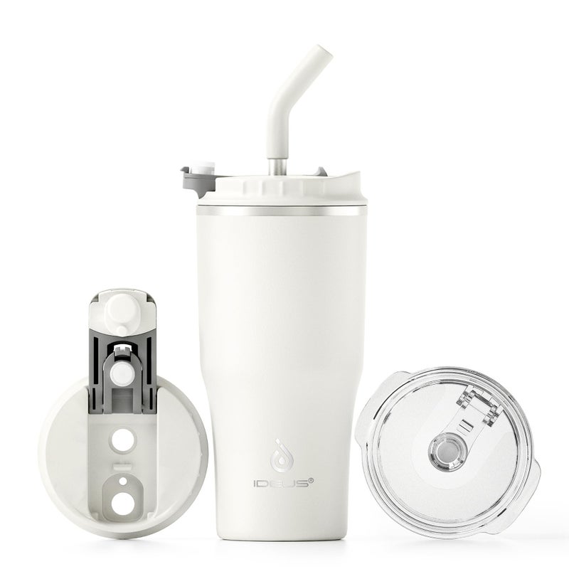 Ideus Tumbler with Lid and Straw  18 oz Travel Tumbler  Double Wall Stainless Steel Insulated Coffee Tumbler  Perfect for Hot or Iced Coffee  Gifts for Girls Women Men  Cream White