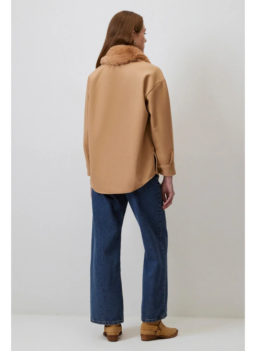 Touche Embroidered Cashmere Shirt with Fur Collar