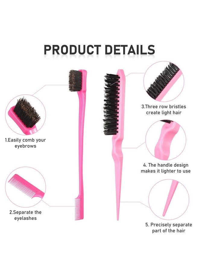 Remerry 12 Pieces Hair Brush Set Nylon Teasing Hair Brushes 3 Row Salon Teasing Brush Double Sided Hair Edge Brush Smooth Comb Grooming Rat Tail Combs With Duckbill Clips For Women Girls (Pink) - Image 4