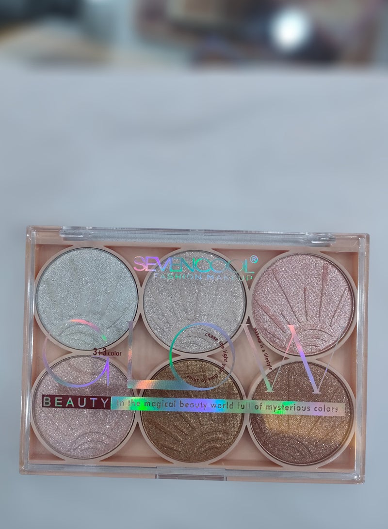 Sevencool Makeup Professional 6-in-1 Blusher Palette – Multicolor Highlighter & Contour for Face, Eyes, and Cheeks - Image 4