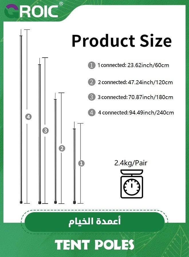 GROIC 2Pcs 94.5 In Telescoping Tarp Poles Heavy Duty Adjustable Camping Tent Poles, Portable Replacement Canopy Rods for Rain Fly, Awning, Outdoor Camping, Hiking, Backpacking, Sunshade - Image 2