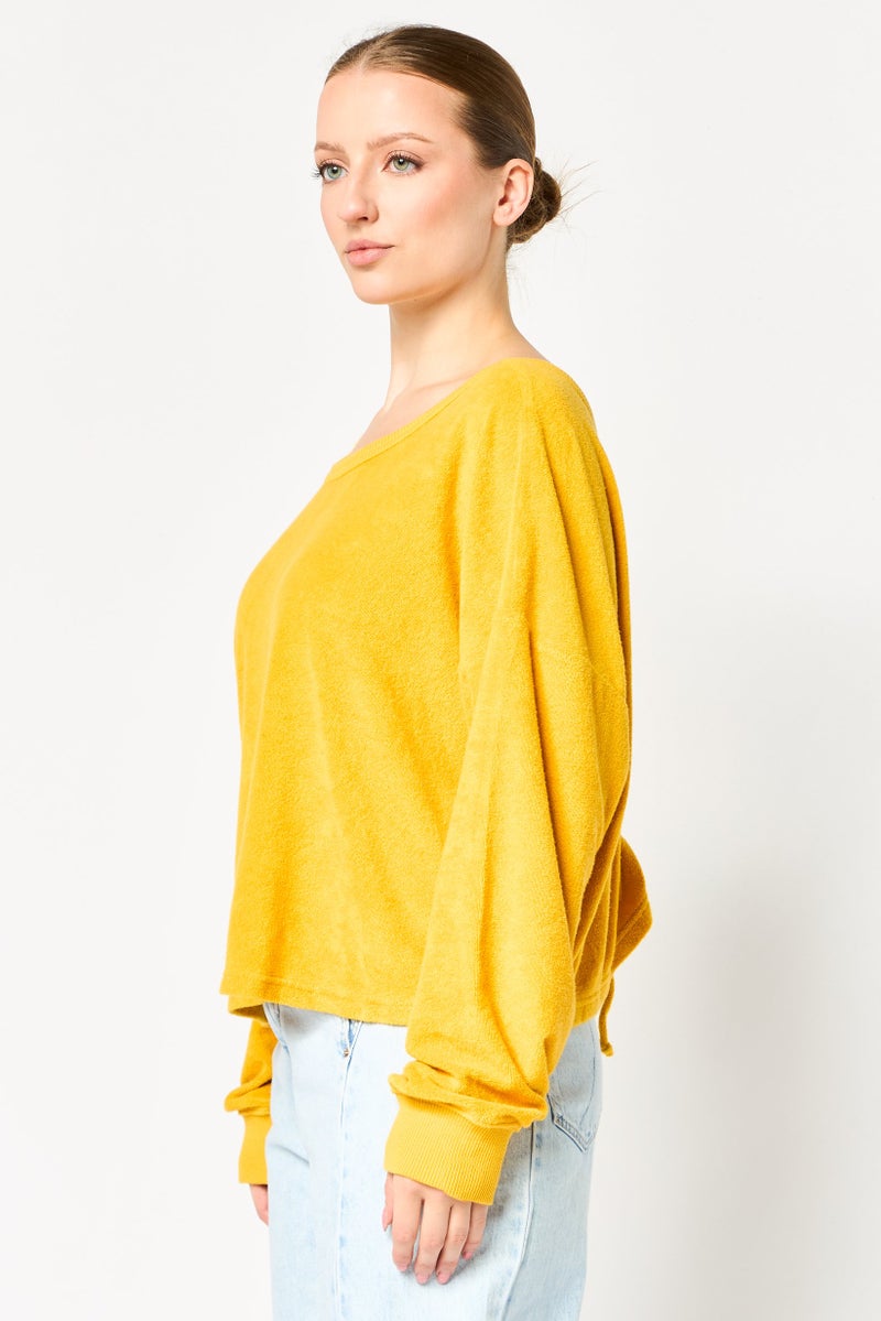 Aerie Women Solid Long Sleeve Sweater, Dark Yellow - Image 4