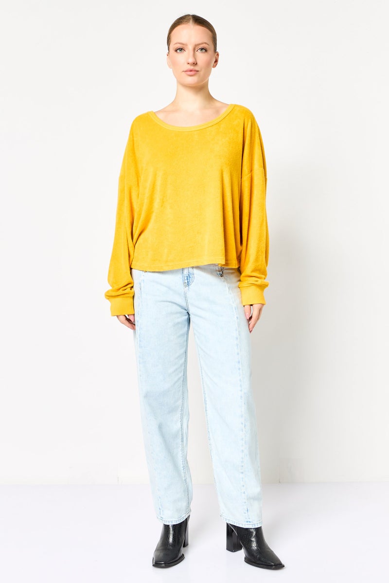 Aerie Women Solid Long Sleeve Sweater, Dark Yellow - Image 2