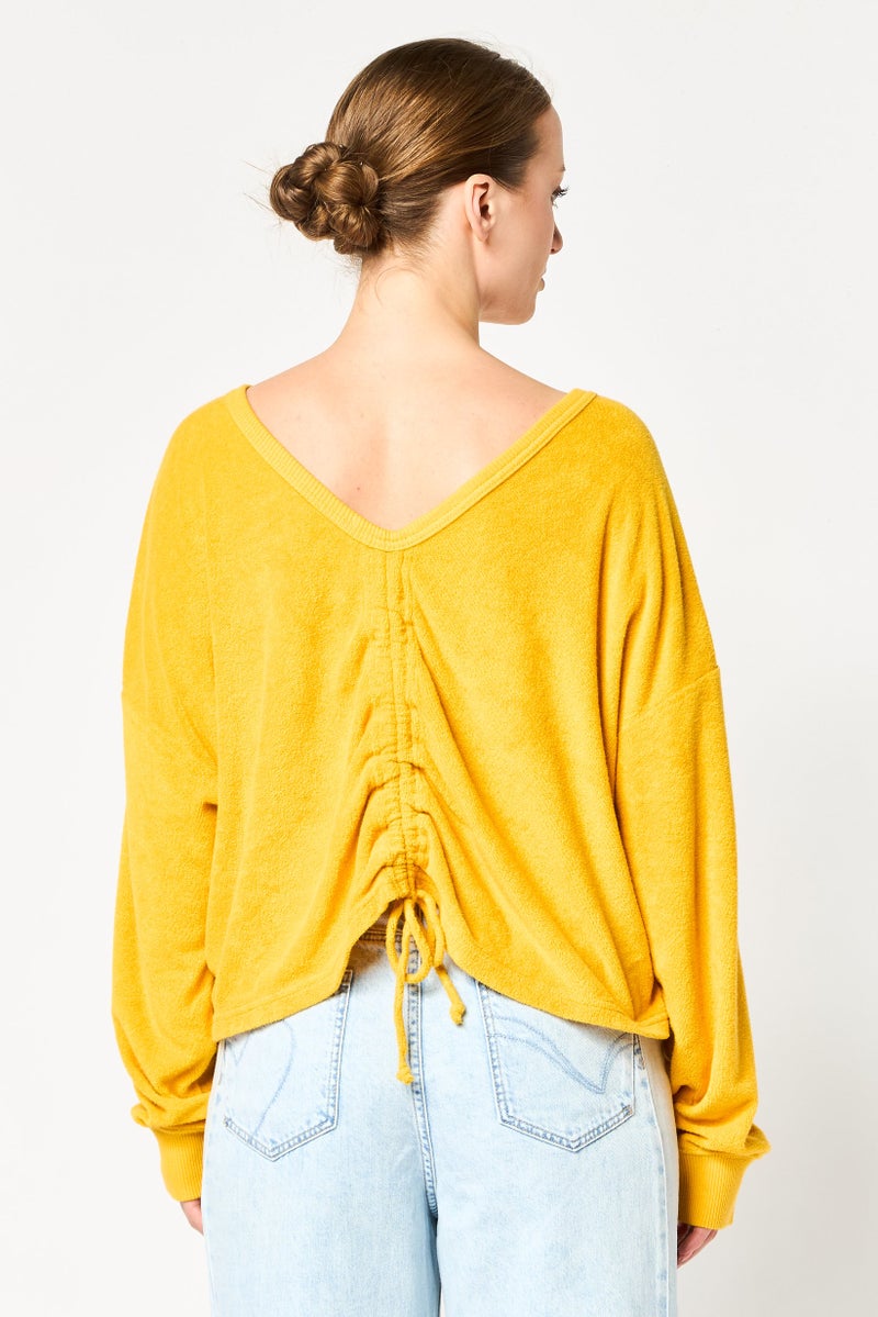 Aerie Women Solid Long Sleeve Sweater, Dark Yellow - Image 3