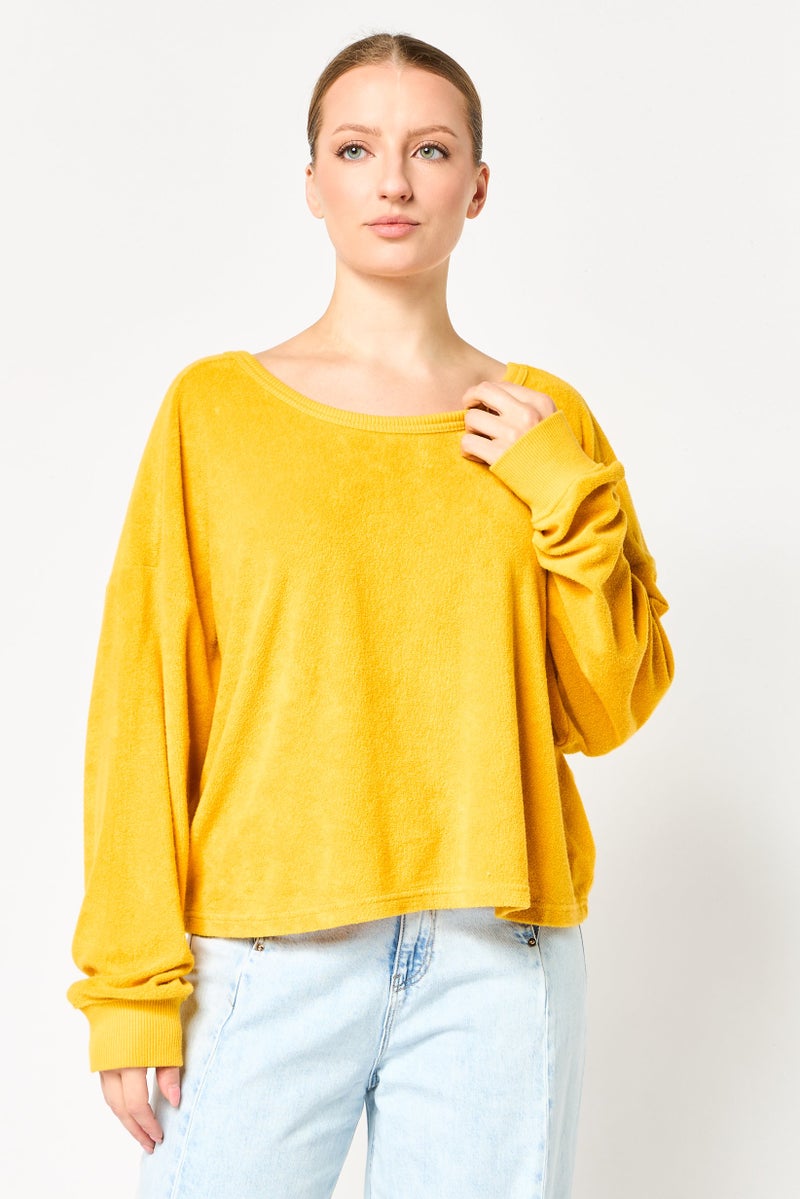 Aerie Women Solid Long Sleeve Sweater, Dark Yellow - Image 1
