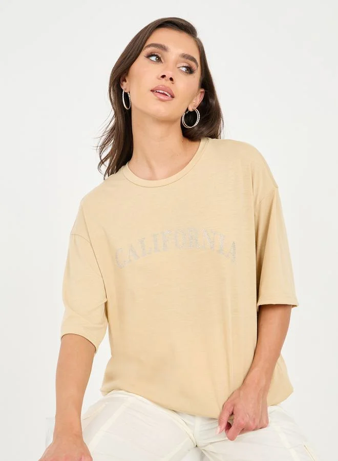 Styli Oversized Embellished Detail Drop Shoulder T-Shirt