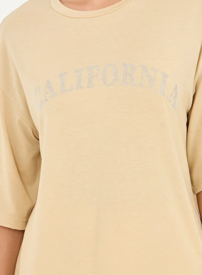 Styli Oversized Embellished Detail Drop Shoulder T-Shirt
