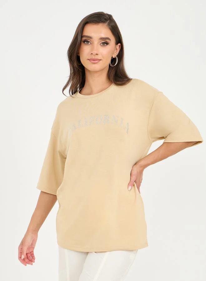 Styli Oversized Embellished Detail Drop Shoulder T-Shirt
