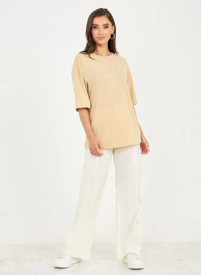 Styli Oversized Embellished Detail Drop Shoulder T-Shirt