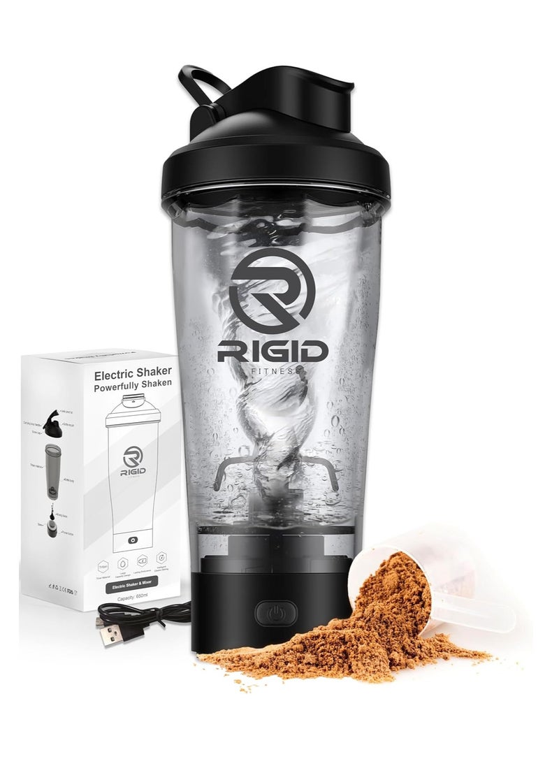 RIGID FITNESS - Electric Protein Shaker Bottle, 100% Leakproof - USB Rechargeable, Wish Made of Safe Material - BPA Free - 650ml (Black) - Image 1