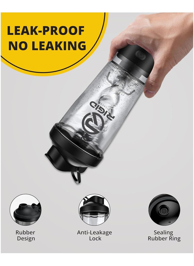 RIGID FITNESS - Electric Protein Shaker Bottle, 100% Leakproof - USB Rechargeable, Wish Made of Safe Material - BPA Free - 650ml (Black) - Image 1