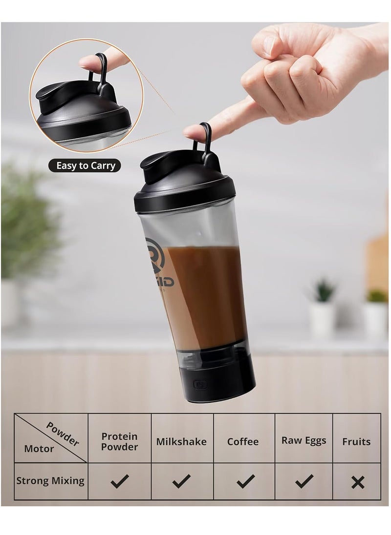 RIGID FITNESS - Electric Protein Shaker Bottle, 100% Leakproof - USB Rechargeable, Wish Made of Safe Material - BPA Free - 650ml (Black) - Image 1