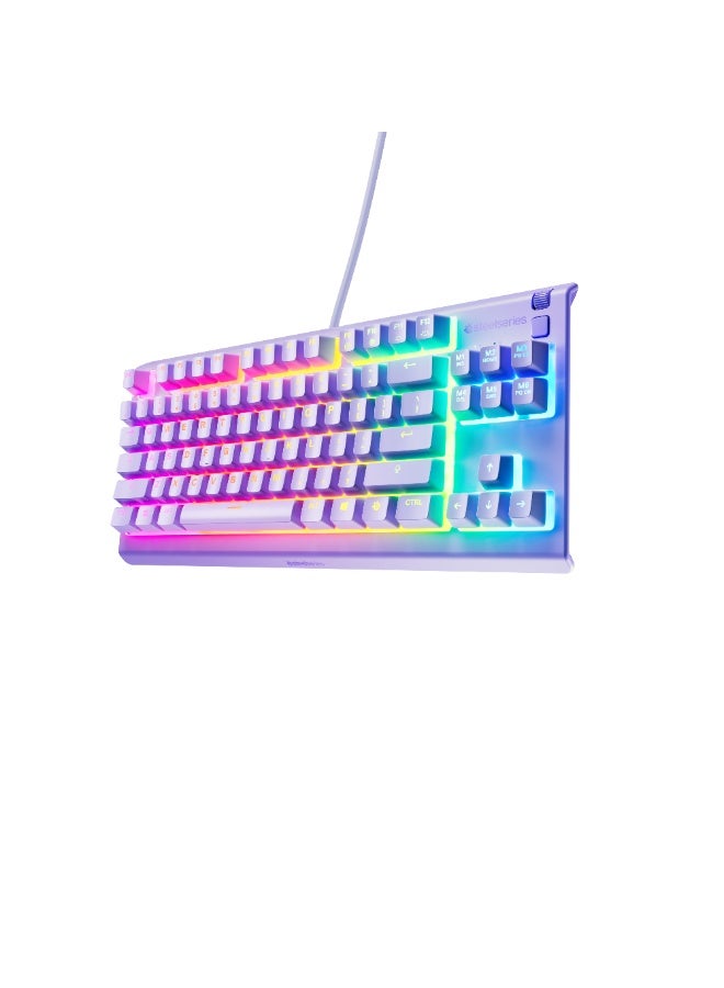 steelseries Apex 3 TKL RGB 10-Zone RGB USB Illumination IP32 Water Resistant Premium Magnetic Wrist Rest Gaming Keyboard US - Lavender - Image 2