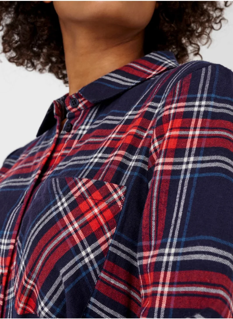 NOISY MAY Tie Waist Checked Shirt Dress