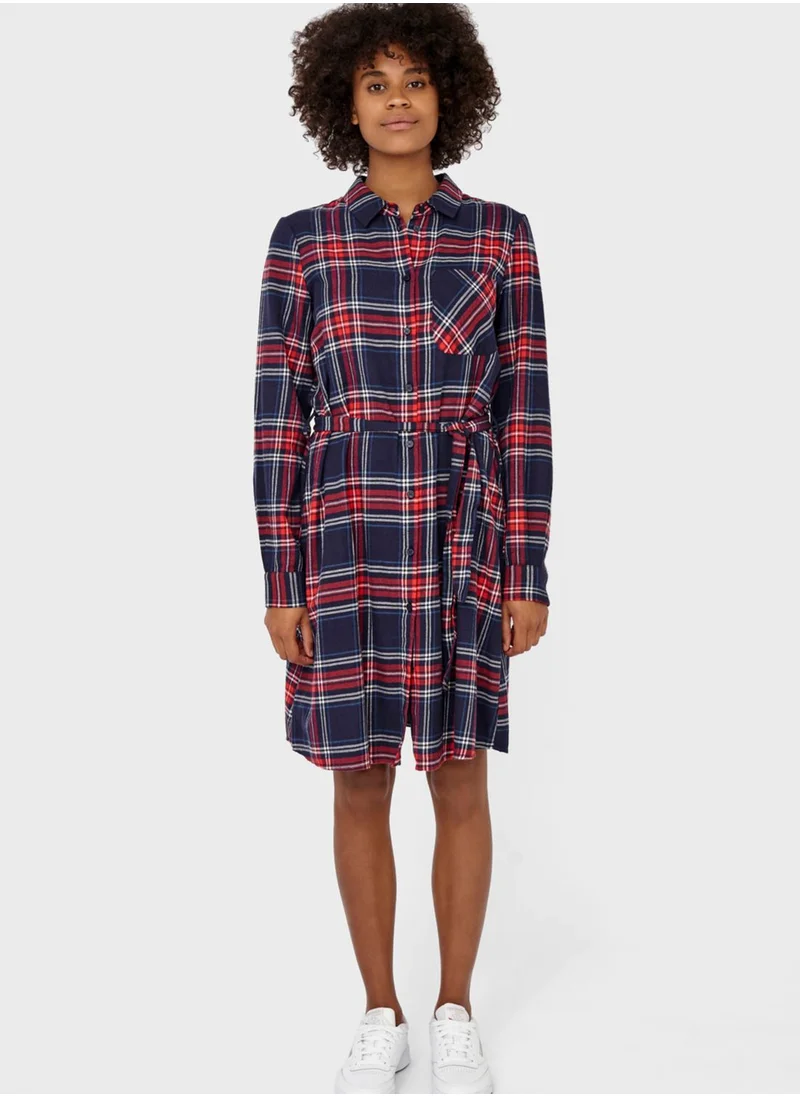 NOISY MAY Tie Waist Checked Shirt Dress