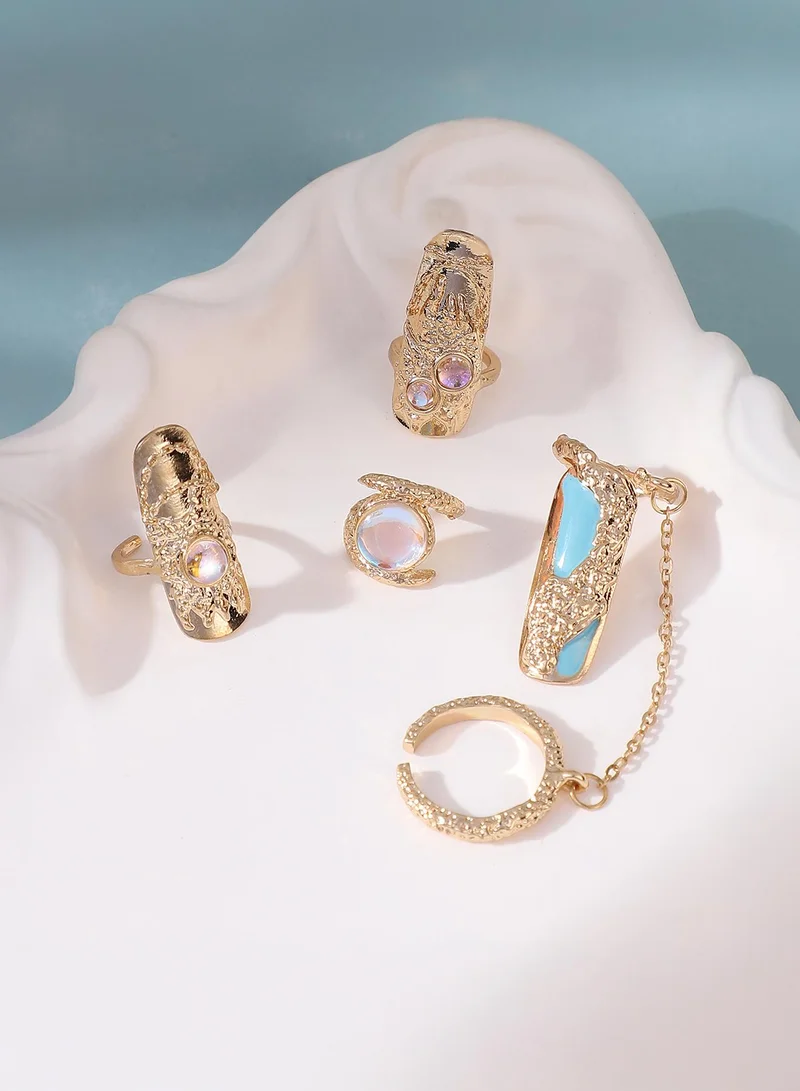 سوهي طقم خواتم أظافر نسائية بالياسمين لون كاليفورنيا ٤ قطع حجر صناعي معدن قابل للتعديل