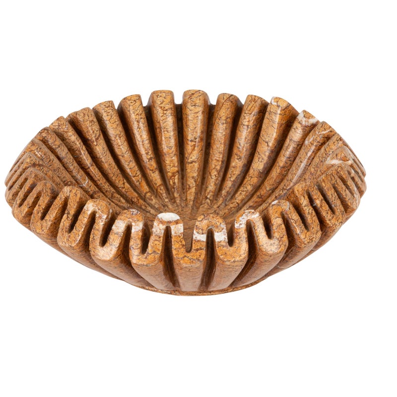 Creative Co-Op Round Marble Pleated Dish, Beige - Image 1
