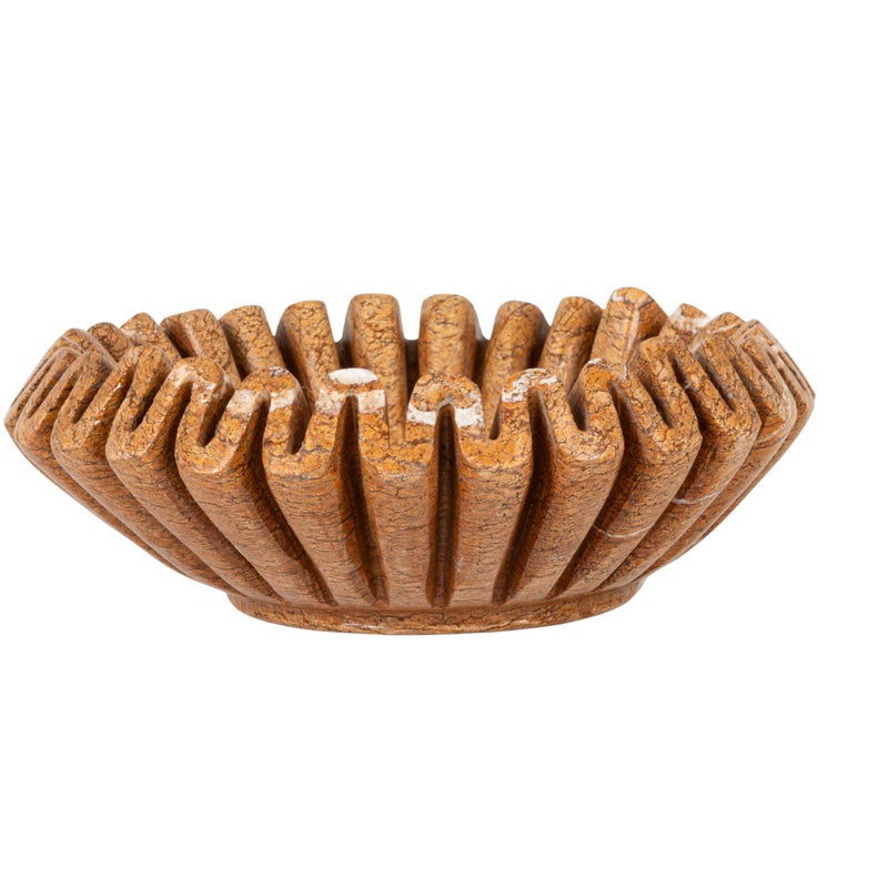 Creative Co-Op Round Marble Pleated Dish, Beige - Image 4