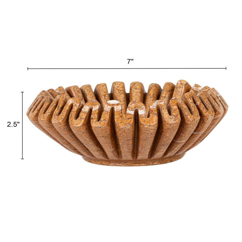 Creative Co-Op Round Marble Pleated Dish, Beige - Image 2