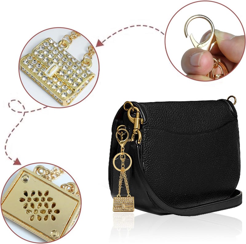 Gabrella 2 Pcs Fashion Rhinestone bag Shape Keychain, Bling Mini Bag Pendant Keyring, Lovely Handbag Decoration Car Key Decoration for Girls Women Girlfriend, Gold Silver, 1.18"L x 1.18"W x 0.06"H - Image 3