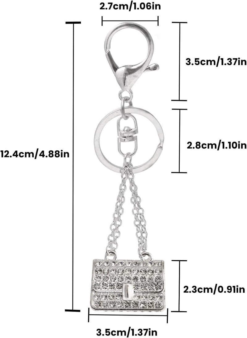 Gabrella 2 Pcs Fashion Rhinestone bag Shape Keychain, Bling Mini Bag Pendant Keyring, Lovely Handbag Decoration Car Key Decoration for Girls Women Girlfriend, Gold Silver, 1.18"L x 1.18"W x 0.06"H - Image 2